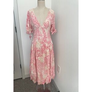 Free People Forever Always Floral Midi Dress 4 Pink Plunge Soft Girl Cottagecore